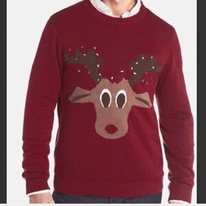Men's Christmas sweater XXL reindeer Christmas Lights Embroidered ALEX STEVENS